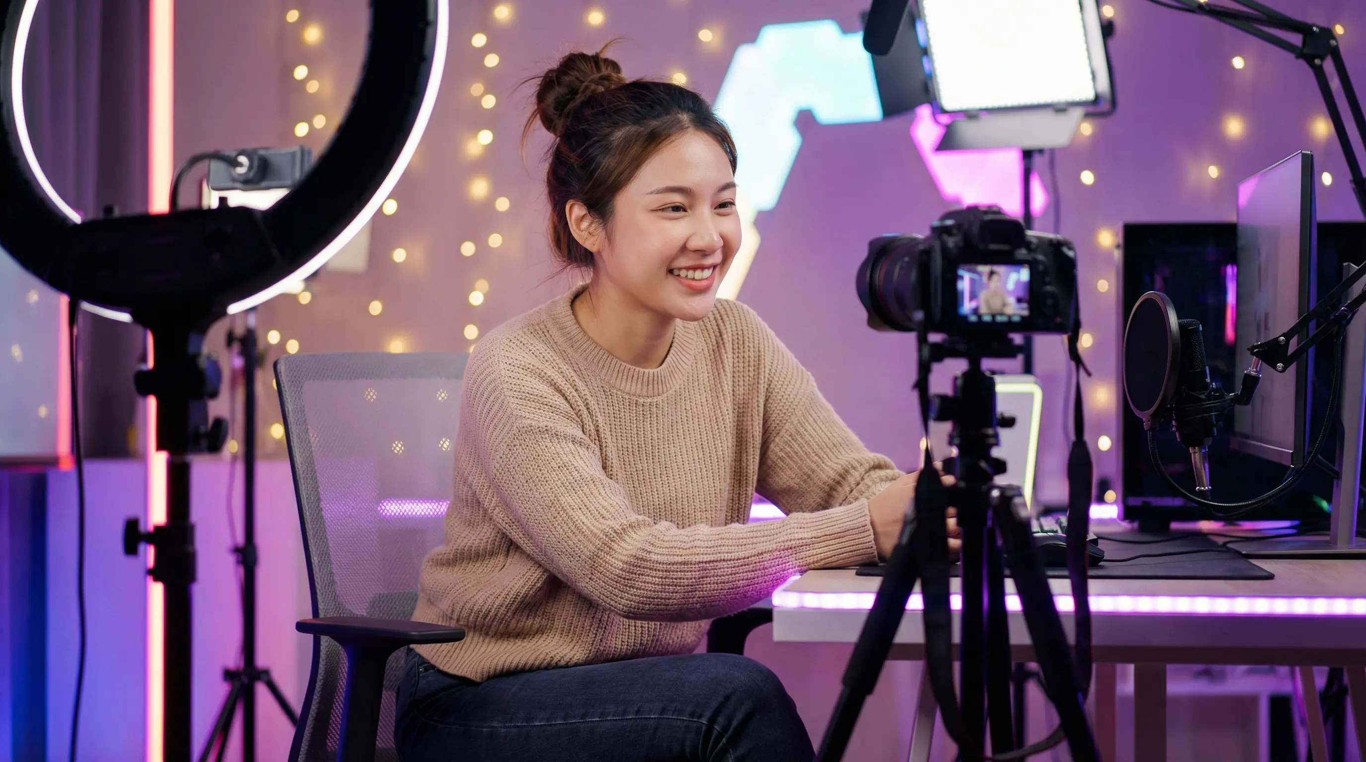 海角原创视频创作者在专业工作室录制视频